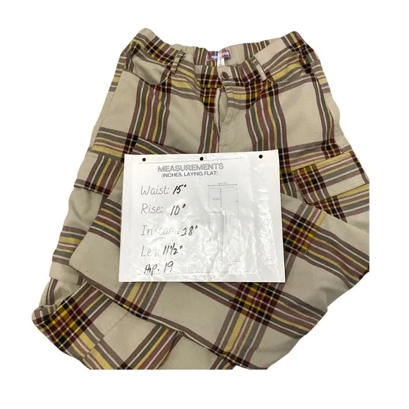 Urban Outfitters Plaid Cargo Pants Beige Yellow Burgundy Women's Size Small - Picture 6 of 8